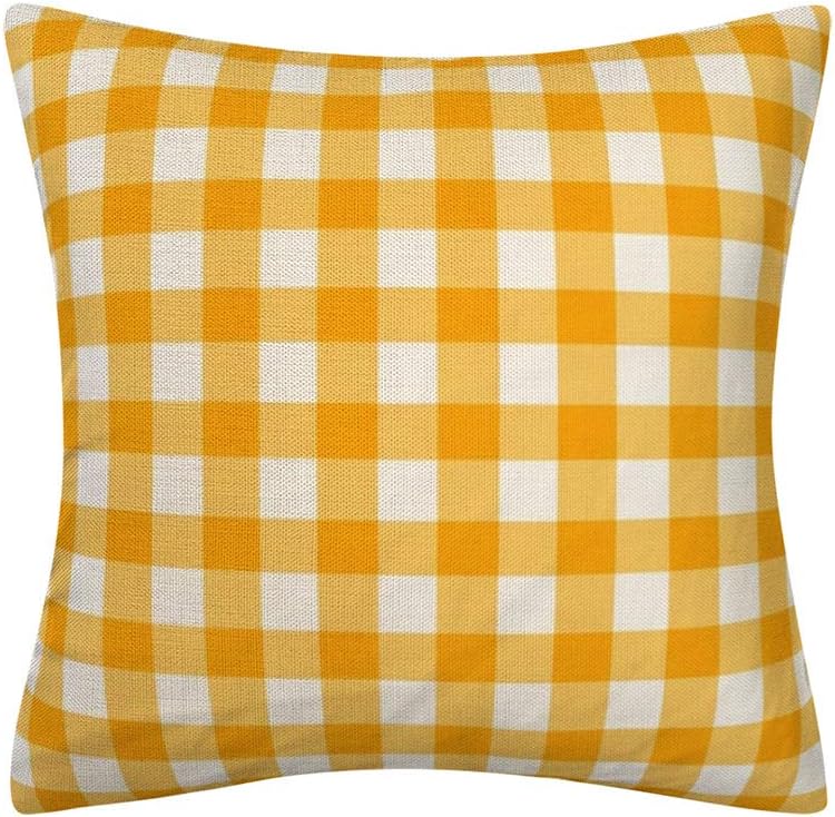 Yellow and White Buffalo Check Plaid Throw Pillow Cover Farmhouse Decorative Throw Pillow Case Indoor Outdoor Cushion Cover Pillowcase for Sofa 18 x 18 Inch Set of 2