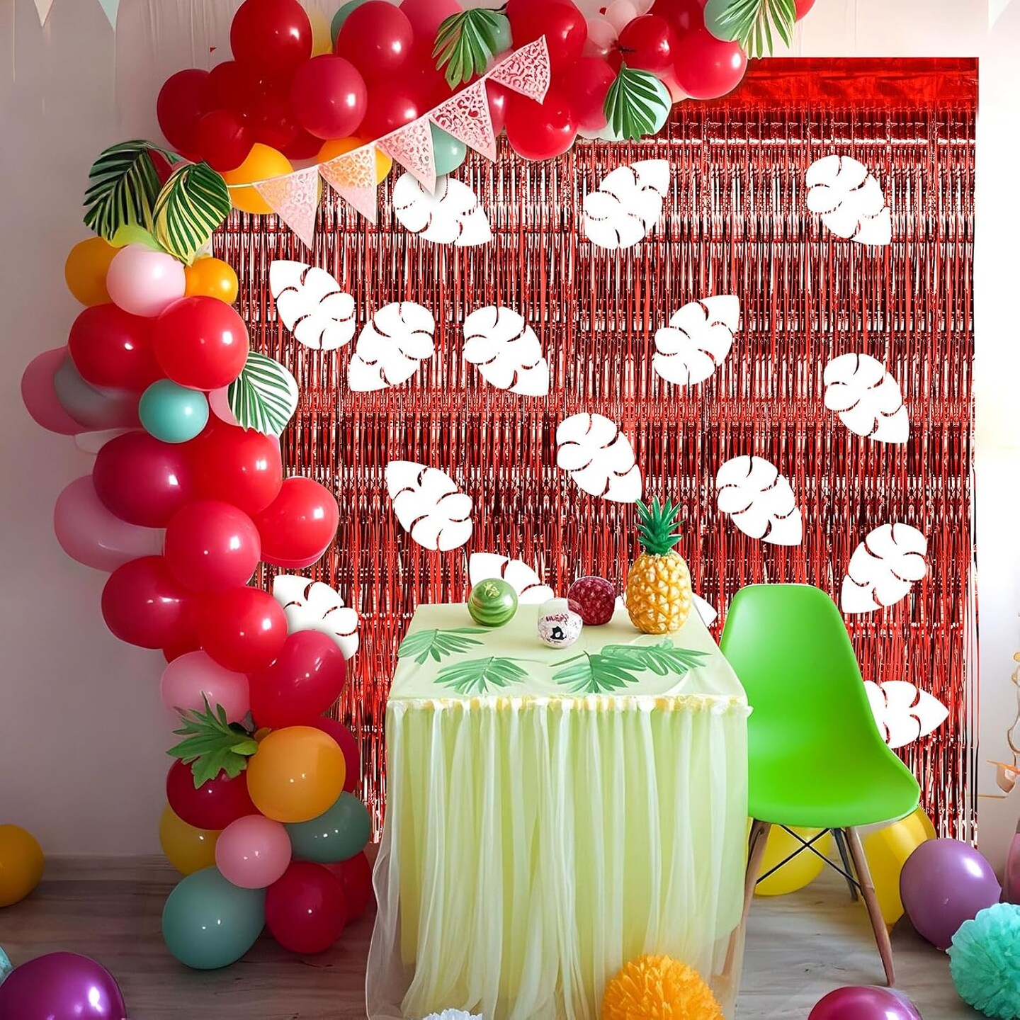 2 Pcs Cartoon Birthday Party Decorations Red Tinsel Foil