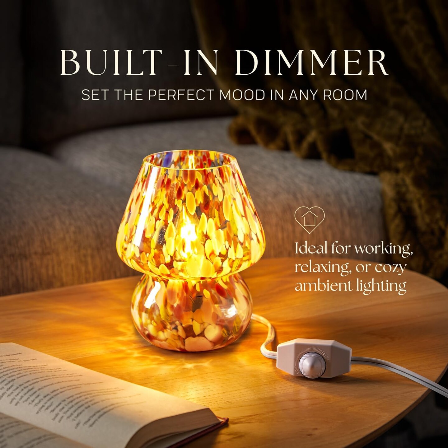 Next Glow Mushroom Lamp &#x2013; Modern Colorful Glass LED Light with Dimmer for Bedroom &#x26; Desk D&#xE9;cor