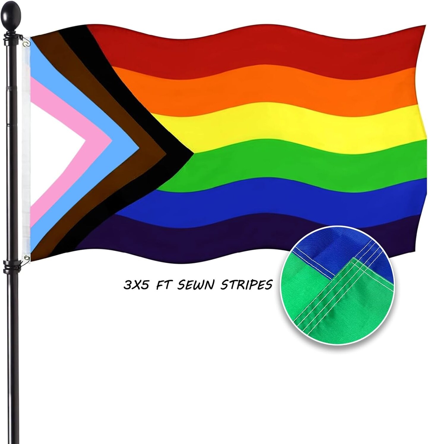 Double Sided Progress Pride Gay Flag 3x5 Outdoor- Inclusive Progress Pride Rainbow Flag- Heavy Duty LGBTQ Rainbow Flags Banners with 2 Grommets