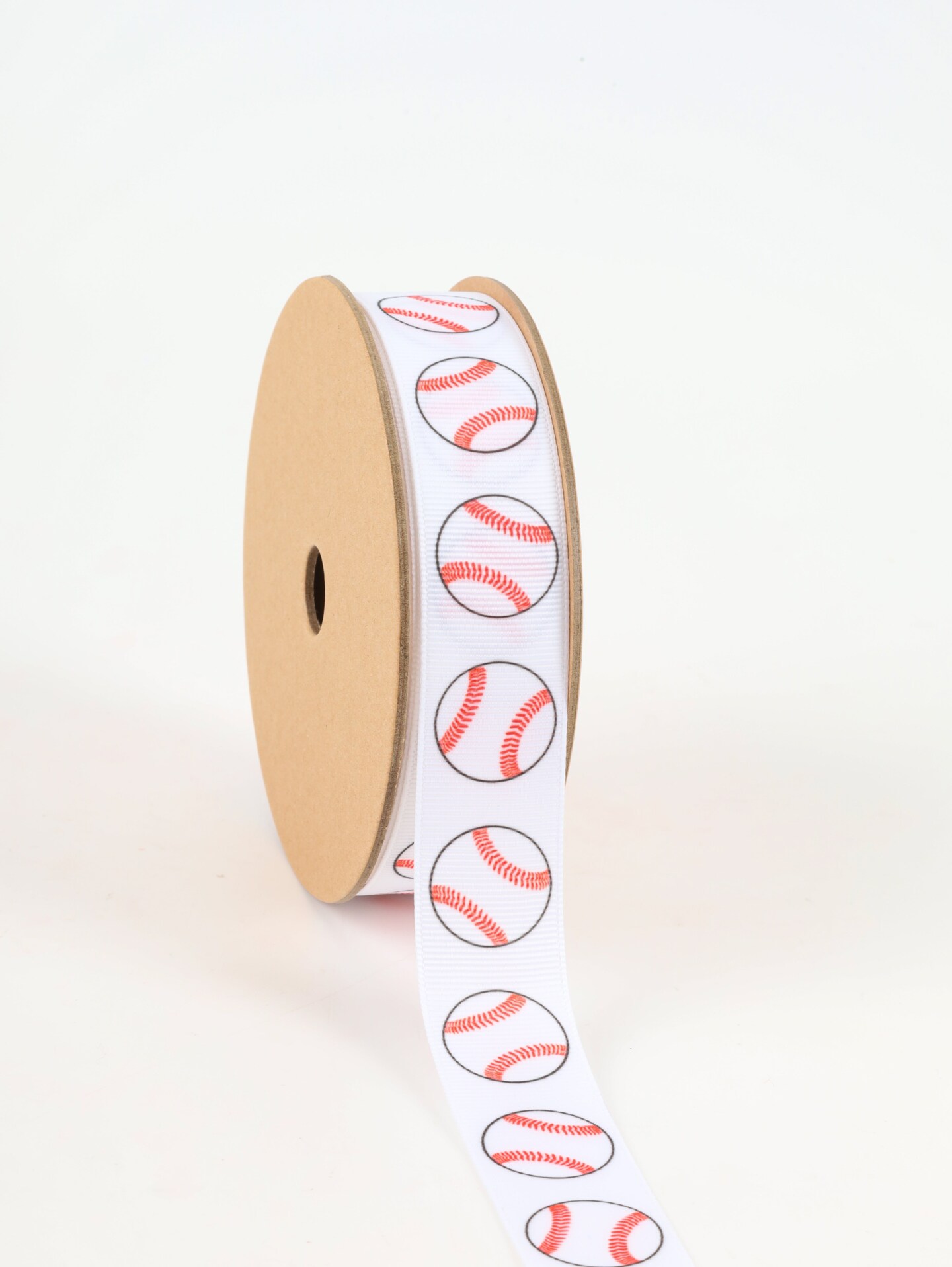 LaRibbons 1" Printed Grosgrain Ribbon | Baseballs on White | 25 Yard Roll