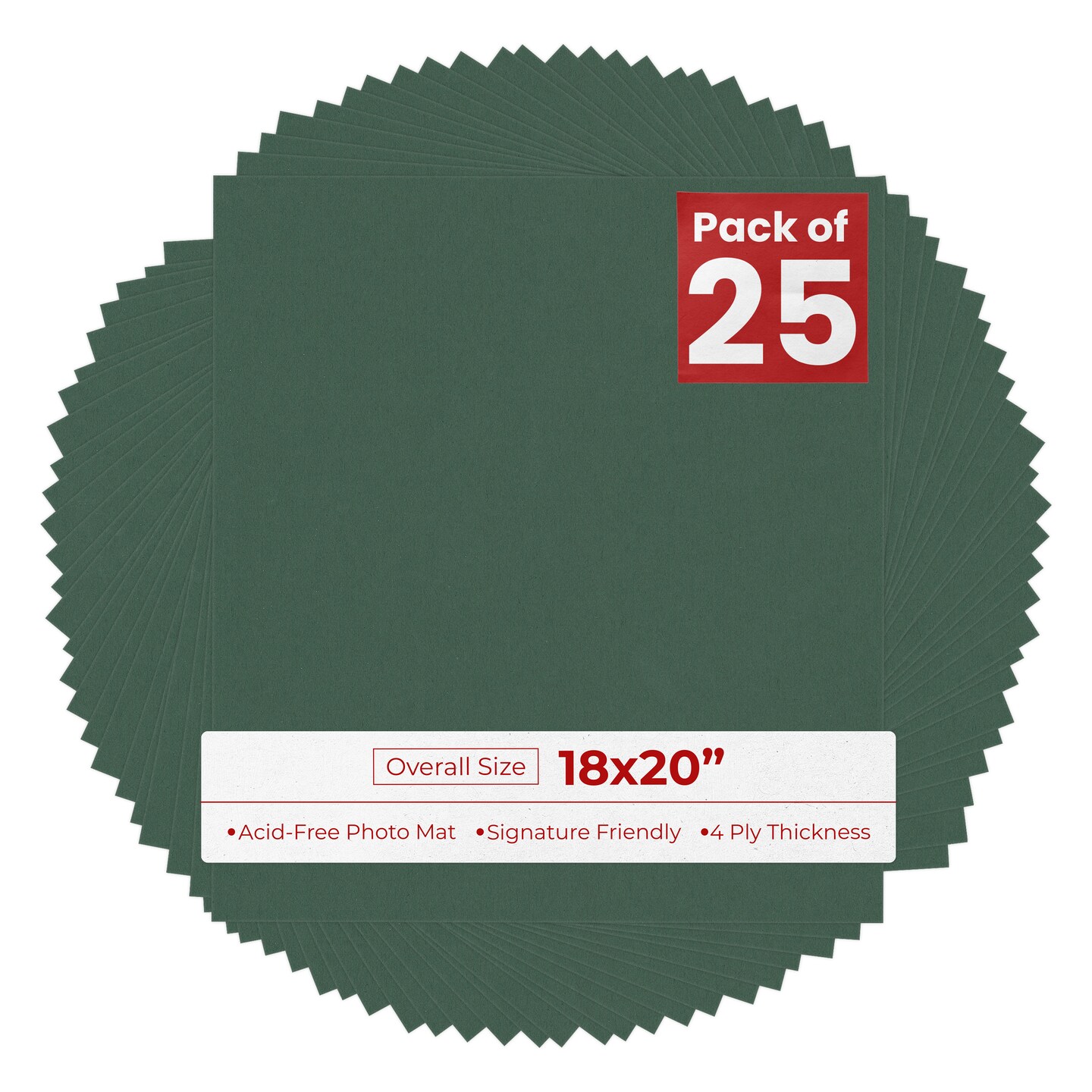 Hunter Green 18x20 Uncut Mat Board - Blank Sheets, No Opening