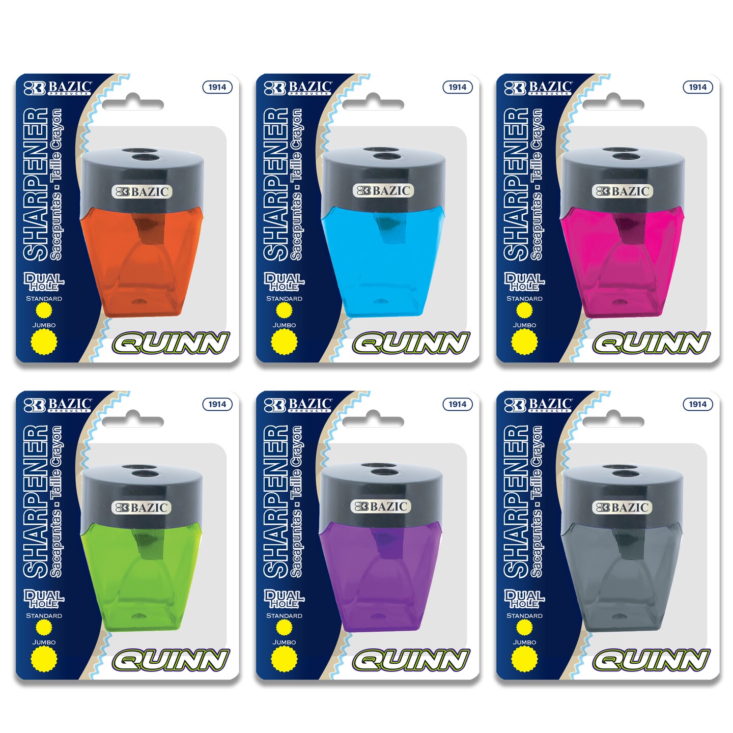 BAZIC Quinn Dual-Hole Pencil Sharpeners, 1 Count, With Receptacle
