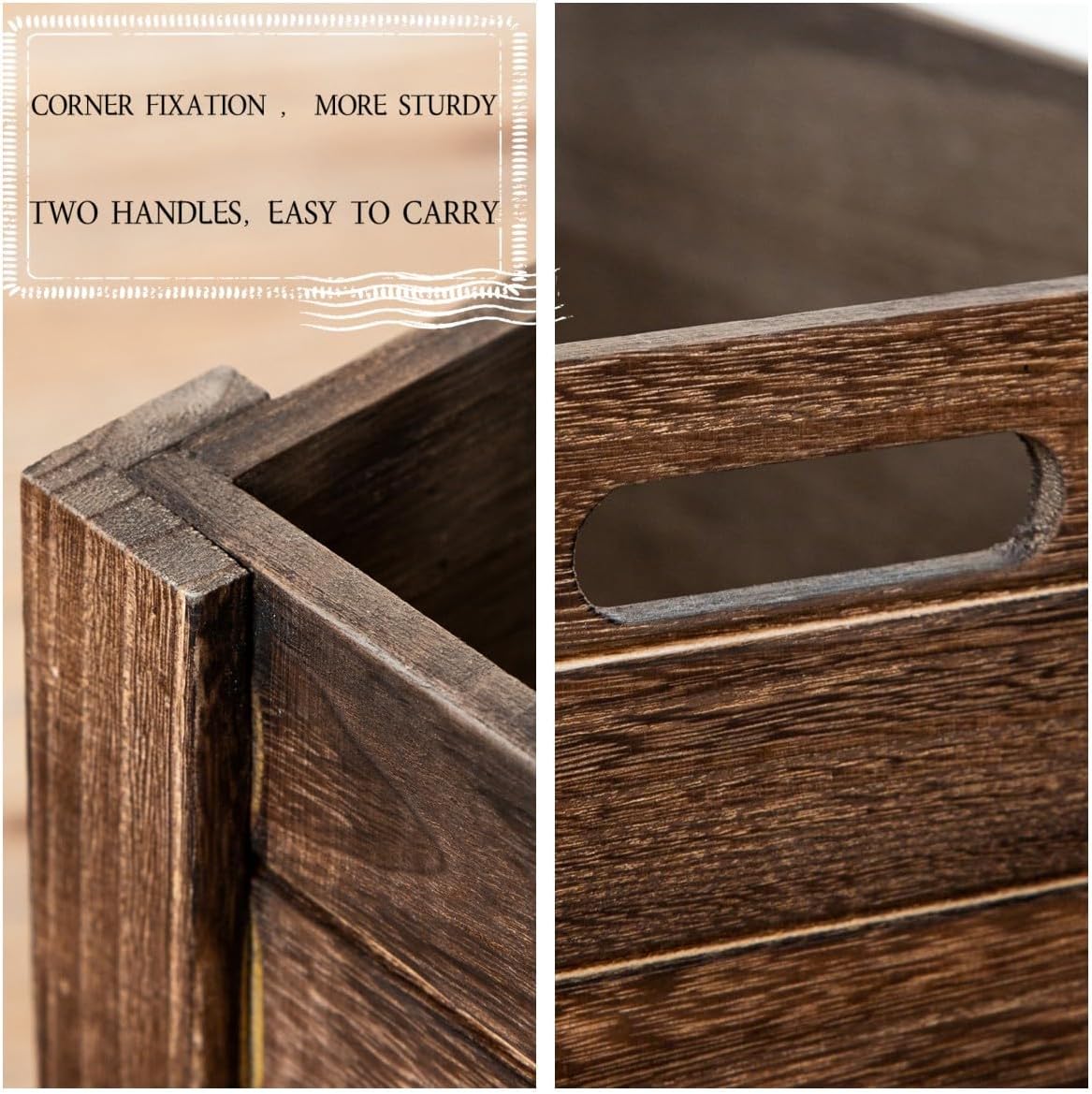 Large Vintage Brown Wooden Storage Crates – Nesting Handmade Solid Wood Boxes for Organization & Home Storage