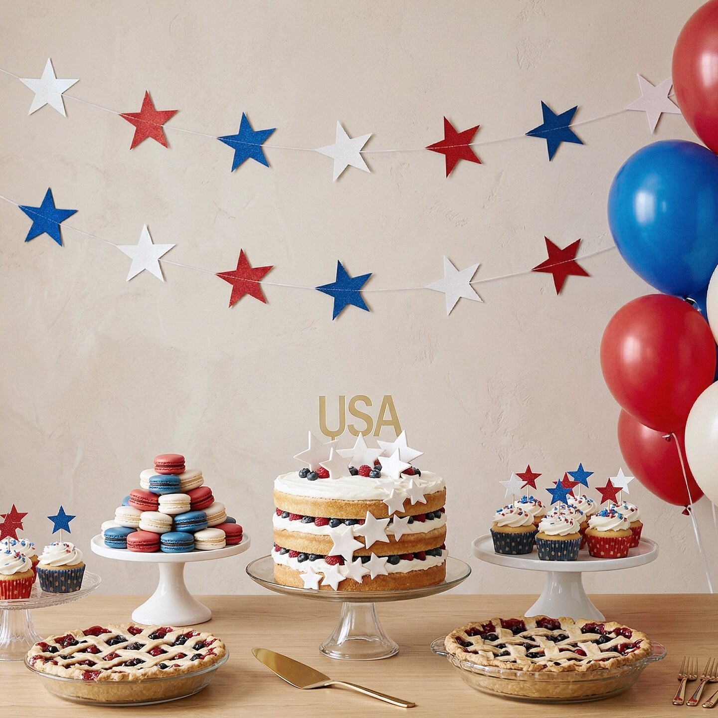 Wrapables 4th of July Patriotic Red White and Blue Hanging Stars Banner Garland (Set of 4)
