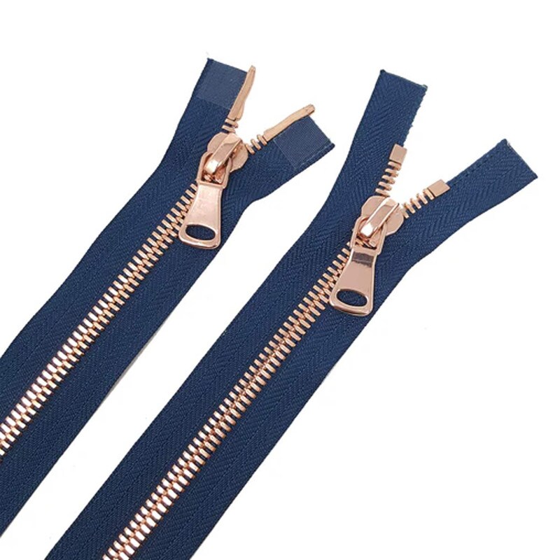 8MM Two Way Separating Open Bottom Zipper Navy Tape Rose Gold Teeth 36&#x22;