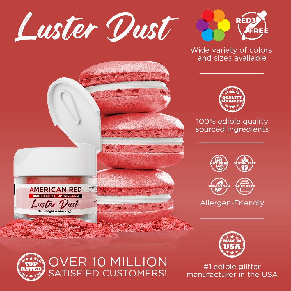 Bakell - American Red Luster Dust (4g, 1x Jar) Edible Vegan Dust & Paint for Baking, Desserts and Beverages