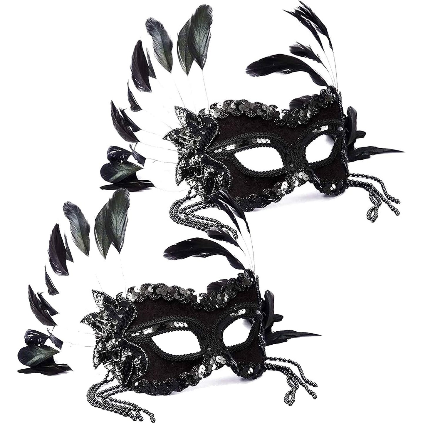 Venetian Mask Black Beaded Half Face