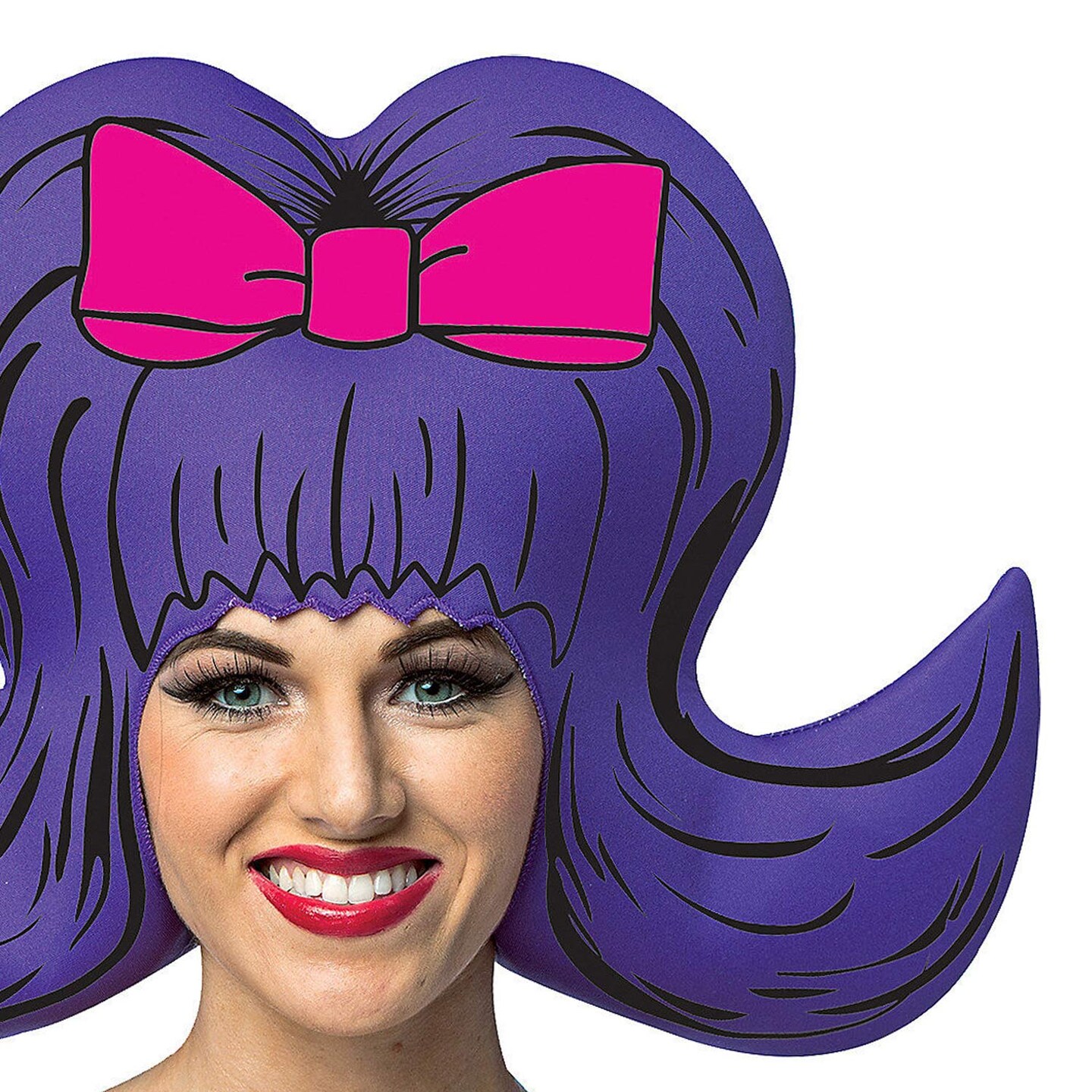 Bouffant Comic Wig Purple with Pink Bow