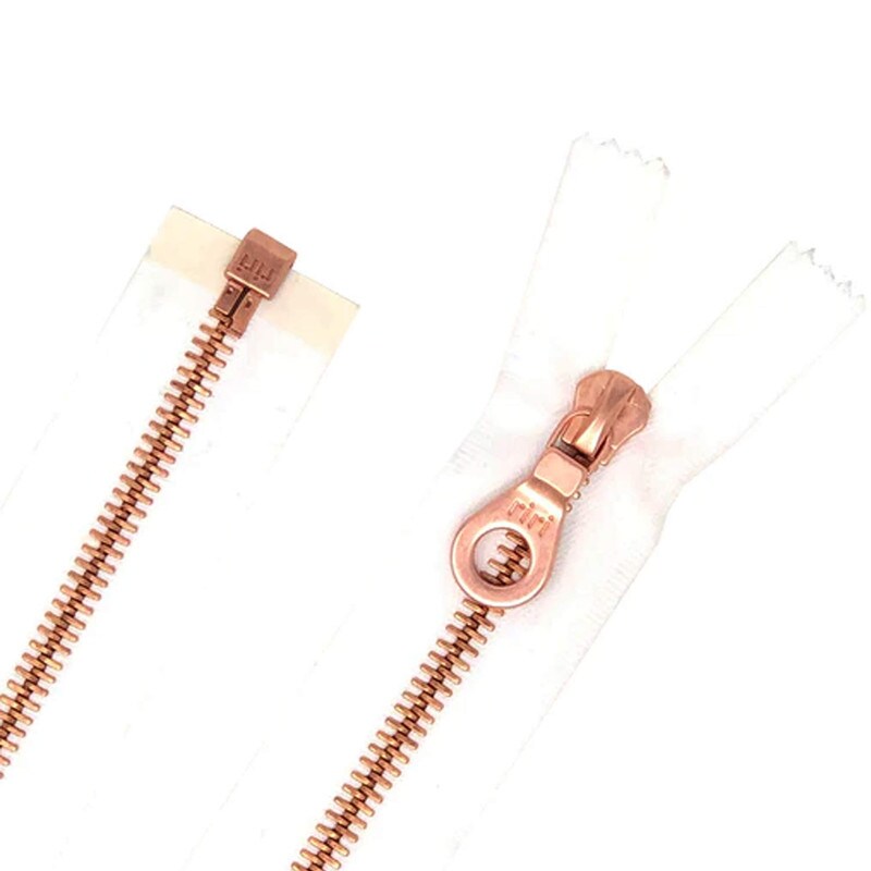 Riri 6MM One-Way Separating Jacket Zipper &#x2013; White Tape with Rose Gold