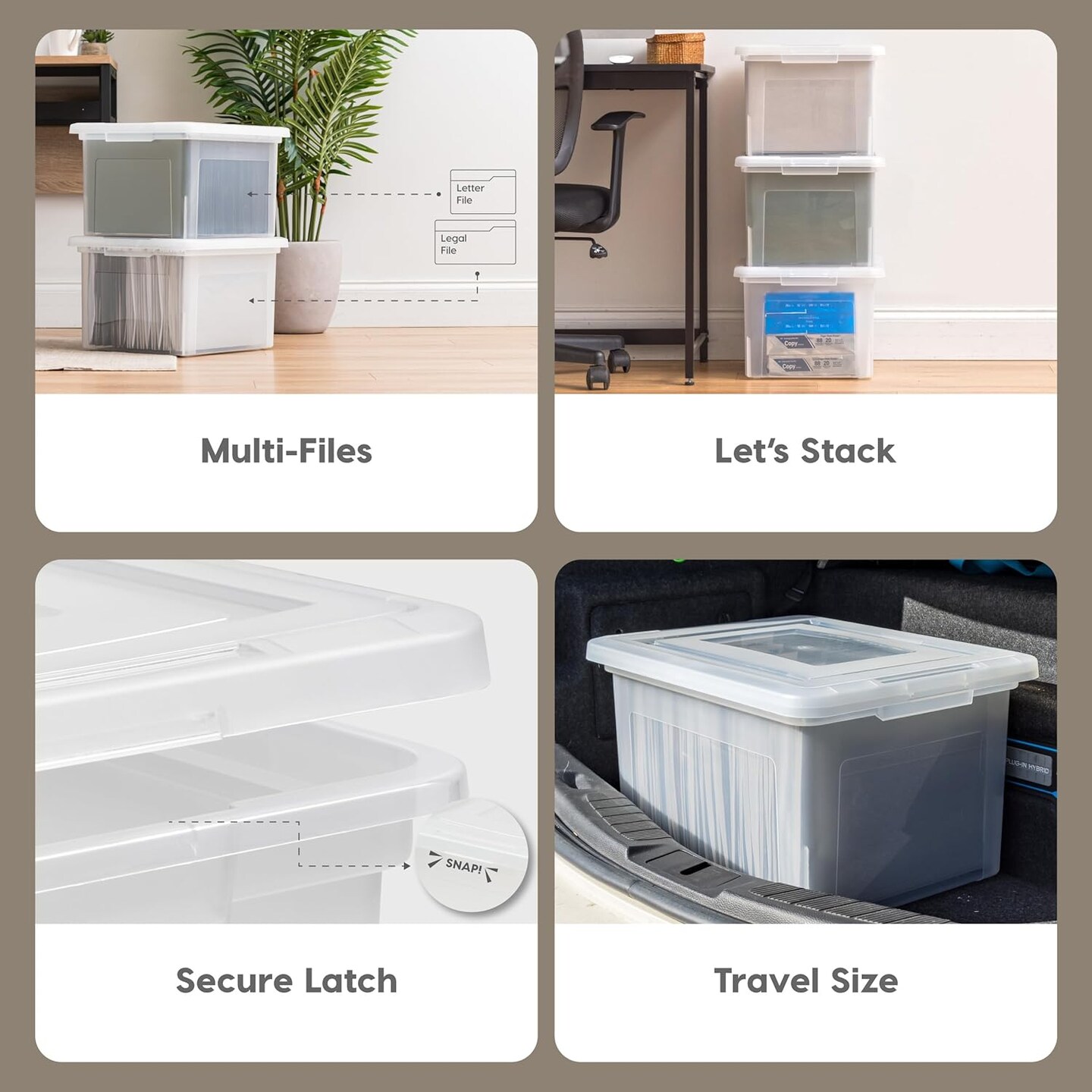 IRIS USA Plastic File Boxes With Lids for Letter/Legal File, Clear 35 Qt. 1 Pack