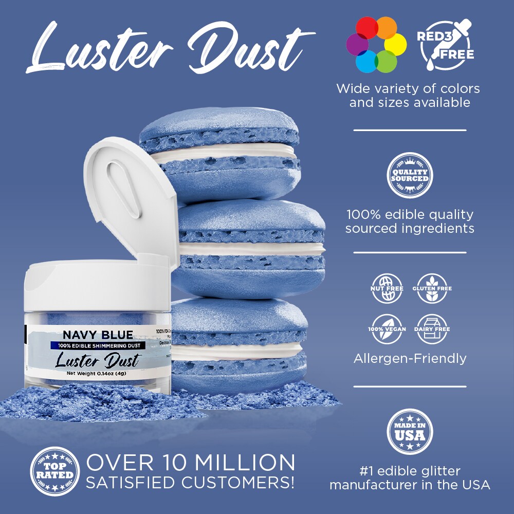 Bakell - Navy Blue Luster Dust (4g, 1x Jar) Edible Vegan Dust & Paint for Baking, Desserts and Beverages