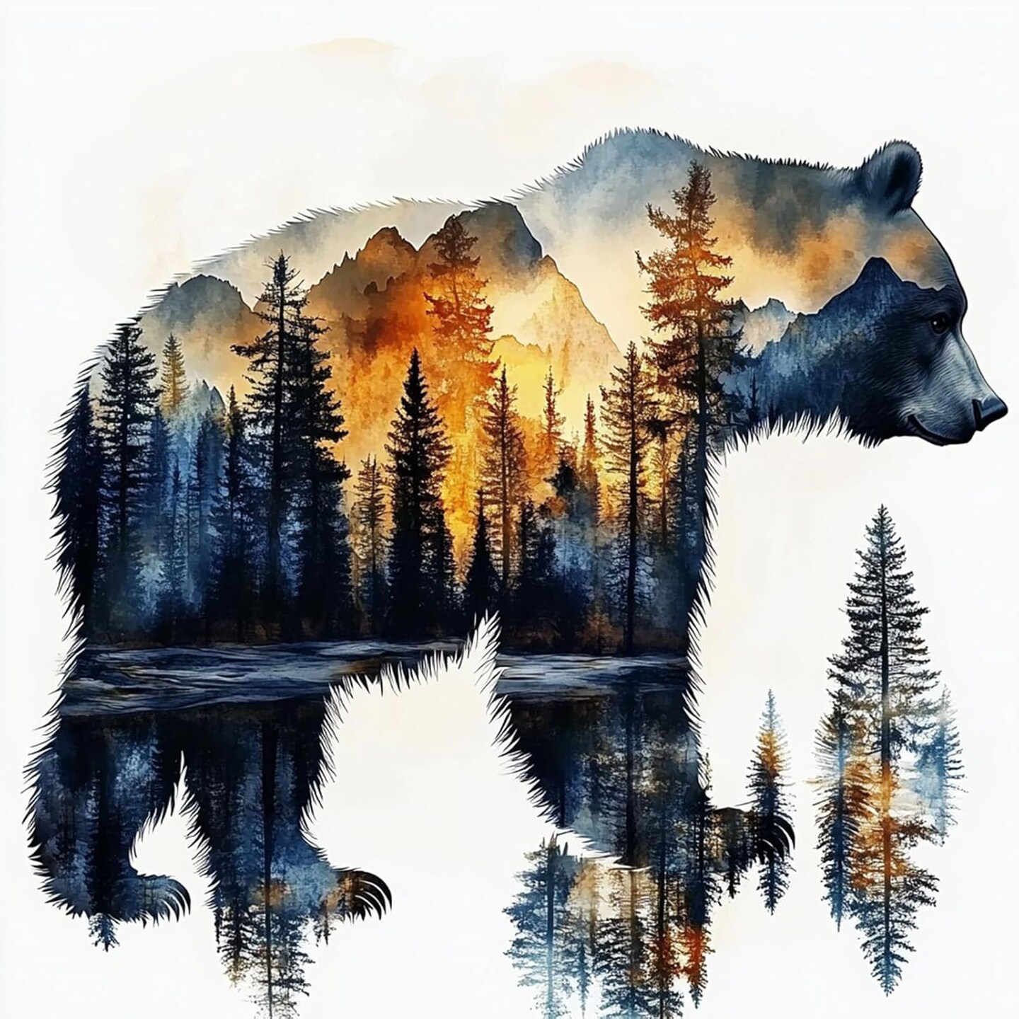 Diamond Art Kits Bear Abstract Diamond Painting for Adults, 5D Round Full Drill, Landscape Diamond Dots Mosaic Painting for Beginner, DIY Gems Art Craft for Home Wall Decor 30x30cm