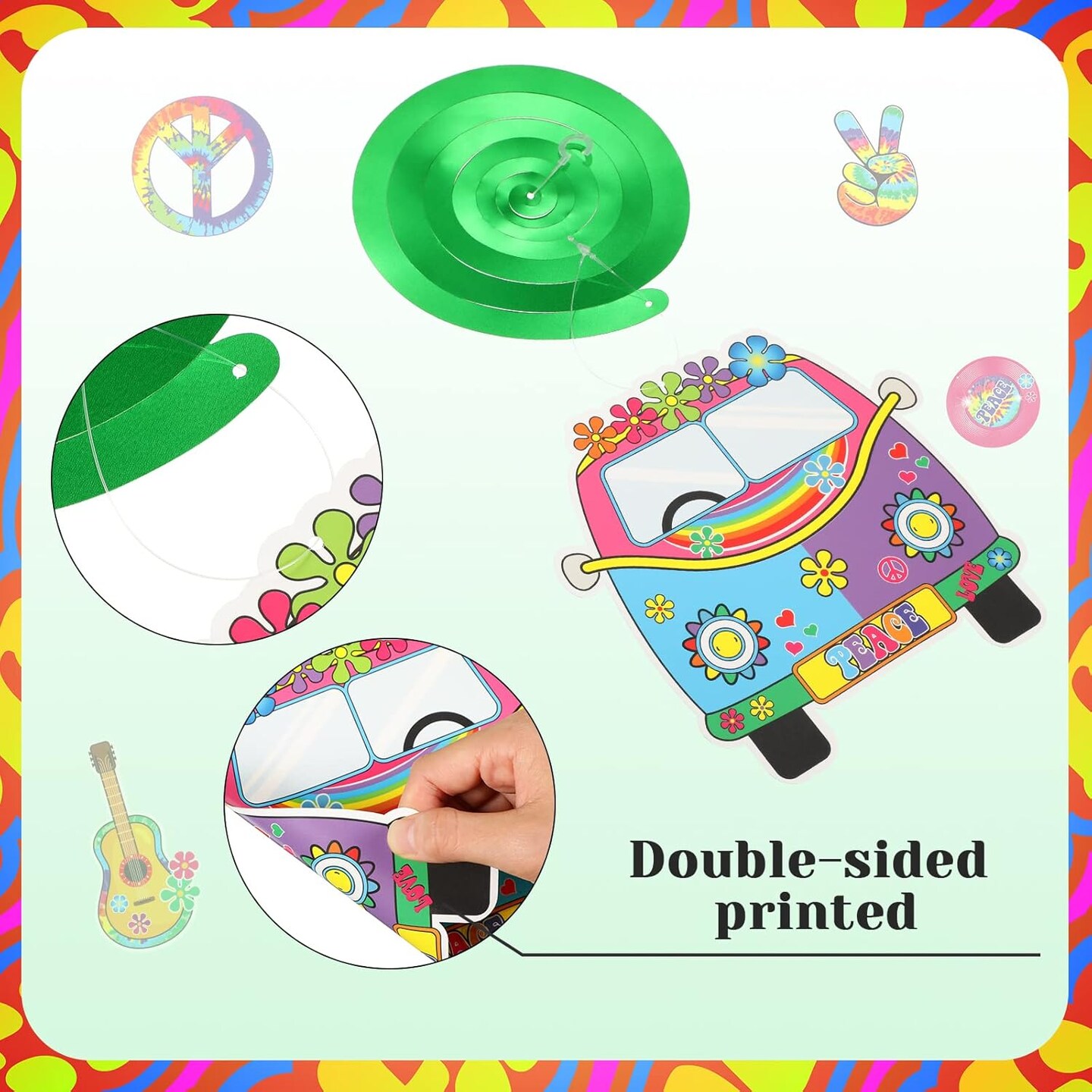 60&#x27;s Hippie Theme Party Foil Swirl Decorations