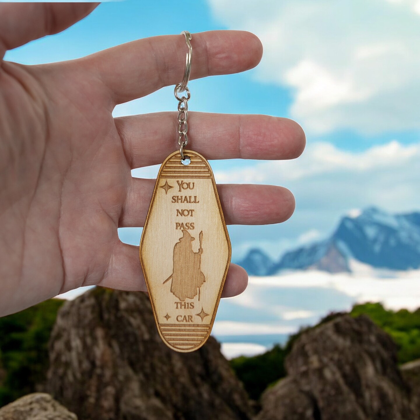 Keychain - You shall not pass this car - Birch wood