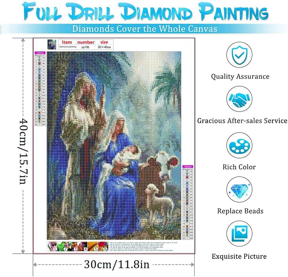 5D Christmas Nativity Scene Diamond Painting Kits for Adults Beginner, DIY Jesus was Born Diamond Art, Full Round Drill Religious Gem Art Kits, Home Wall Decor 12 x 16 Inch