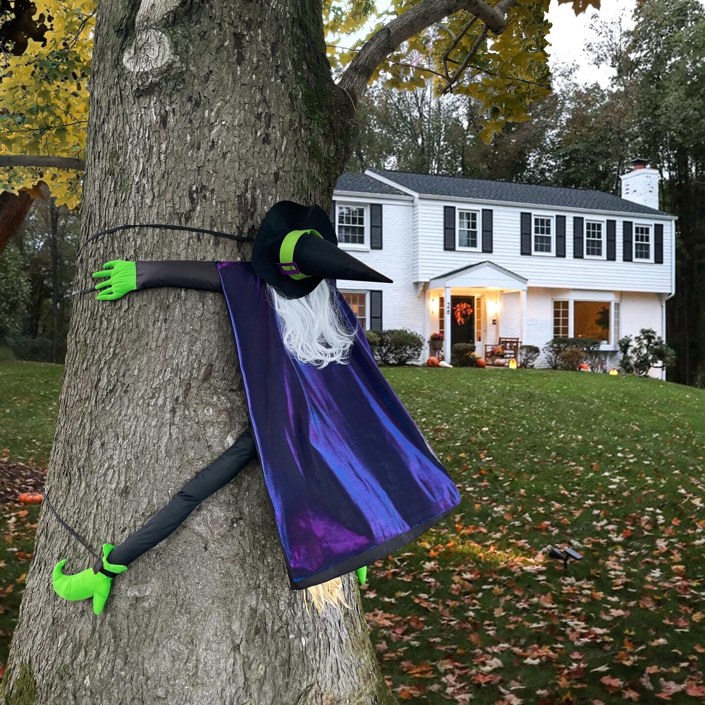 Crashing Witch into Tree Large Halloween Decor Outside, 64&#x22; Flying Witch Hitting Tree Halloween Decorations, Hanging Witches Halloween Outdoor Decor for Haunted House Prop, Porch, Yard,Tree Decoration