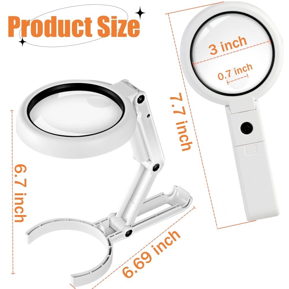 30X 10X Magnifying Glass with Light and Stand, Foldable Handheld Magnifying Glass &#x26; 2 Level Dimmable for Macular Degeneration, Seniors Reading, Close Work, Coins, Jewelry, Powered by Battery or USB