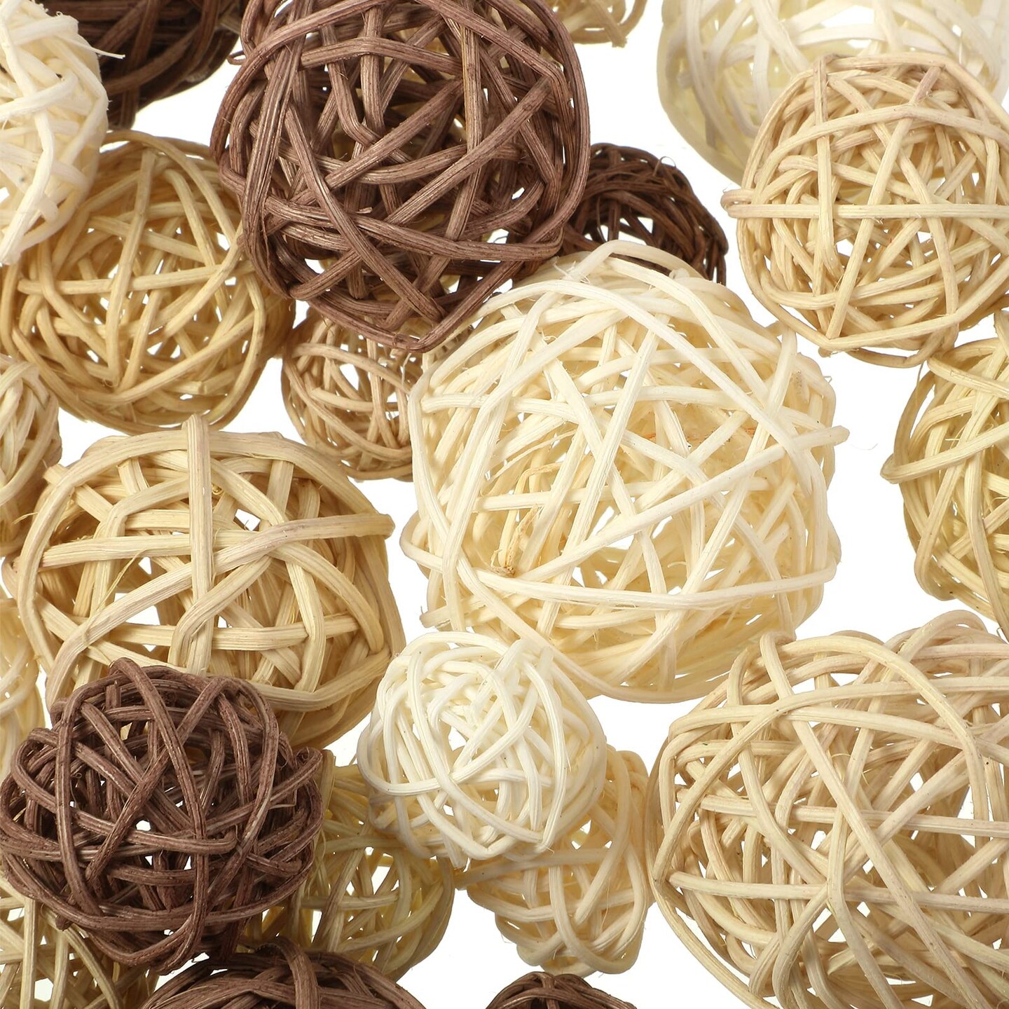 36 Pcs Wicker Rattan Balls Decorative Balls for Vase Centerpiece Bowls Orbs Filler for Home Decor,4 Sizes(White, Wood Color, Light Tan, Coffee)
