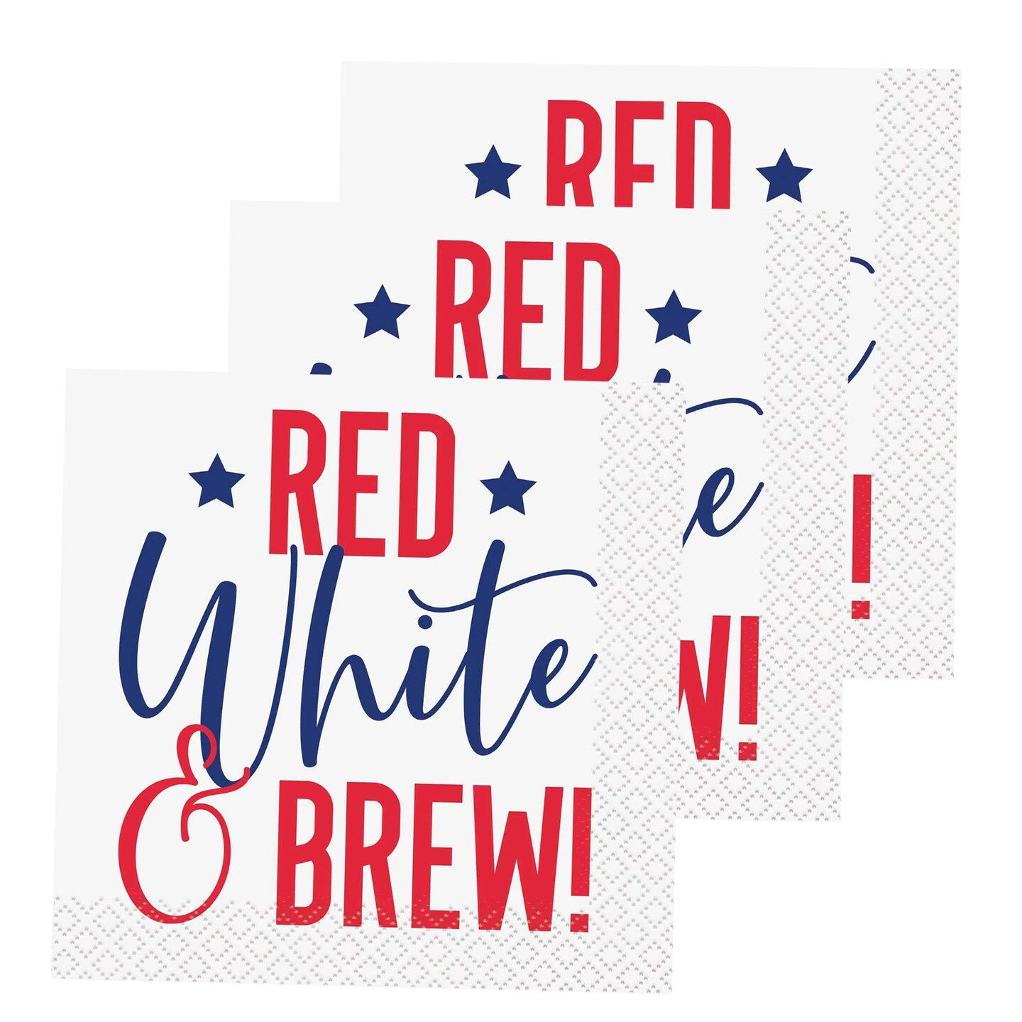 4th of July Peppy Patriotic Red White and Brew Beverage Napkins 16 Count Party Supplies