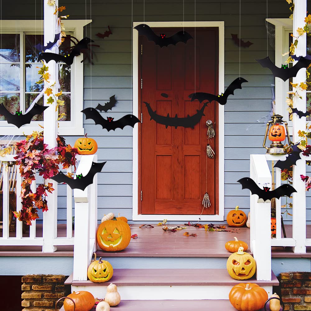 Halloween Hanging Bats 18 Pieces 3D Realistic Scary Large Fake Black Hanging Flying Bat Spooky for Yard Sign Outdoor Indoor Lawn Decorations(3 Style)