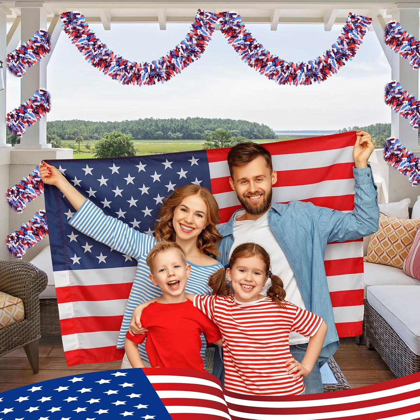 50FT 4th of July Decorations 4th of July Garland Patriotic Garlands Red White and Blue Tinsel Garlands for Party Holiday Memorial Day Independence Day 4th of July Decor