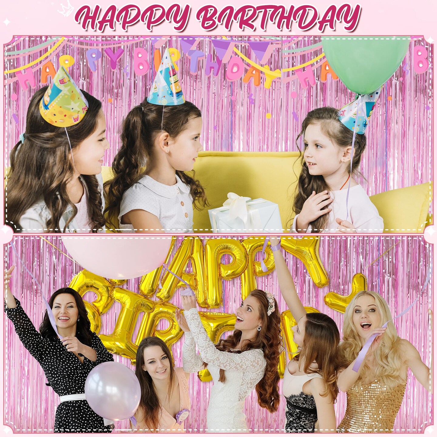 3 Pack 3.3 x 9.9 ft Pink Foil Fringe Glitter Curtains Party Decorations, Tinsel Backdrop for Parties, Door Streamers for Birthday, Photo Booth Backdrops, Party Decor