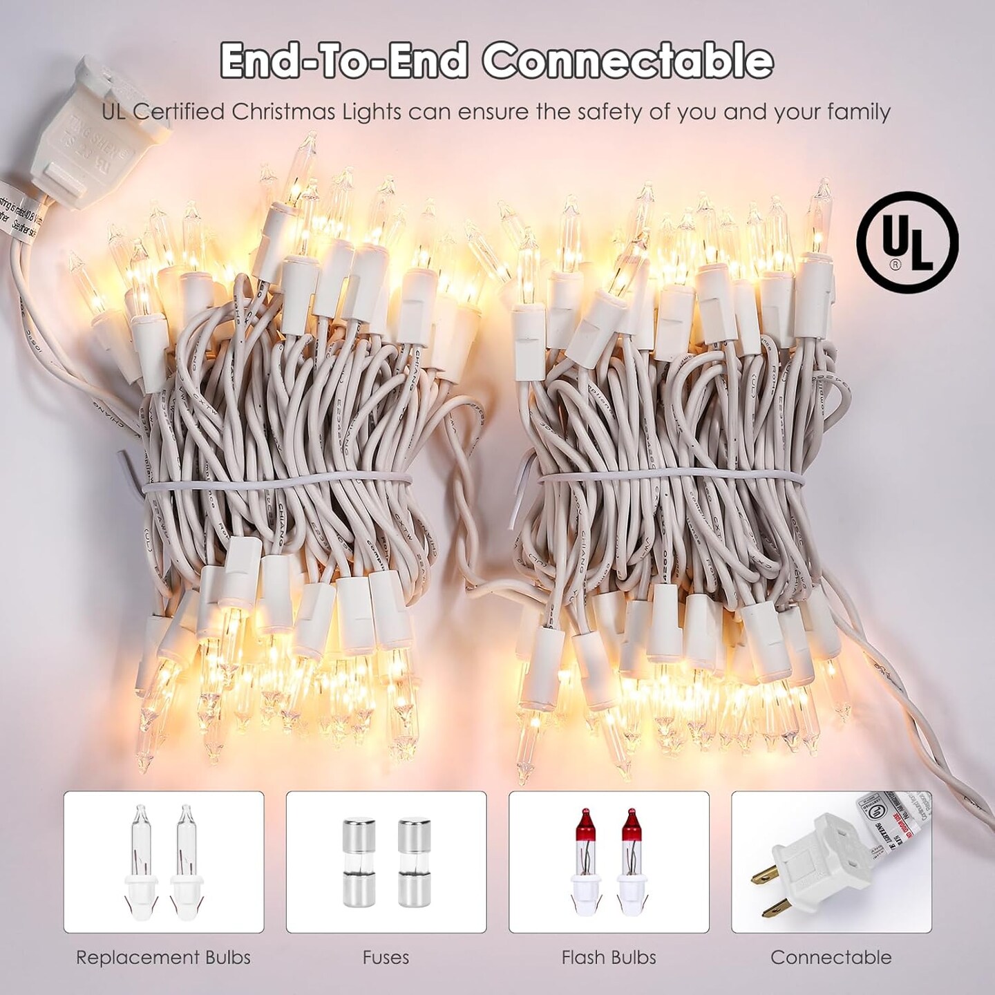 Christmas Lights 100 Count Clear Mini Lights White Wire UL Certified Connectable Warm White String Lights for Christmas Tree,Garland,Home,Patio, Wedding,Party,Festival Decor