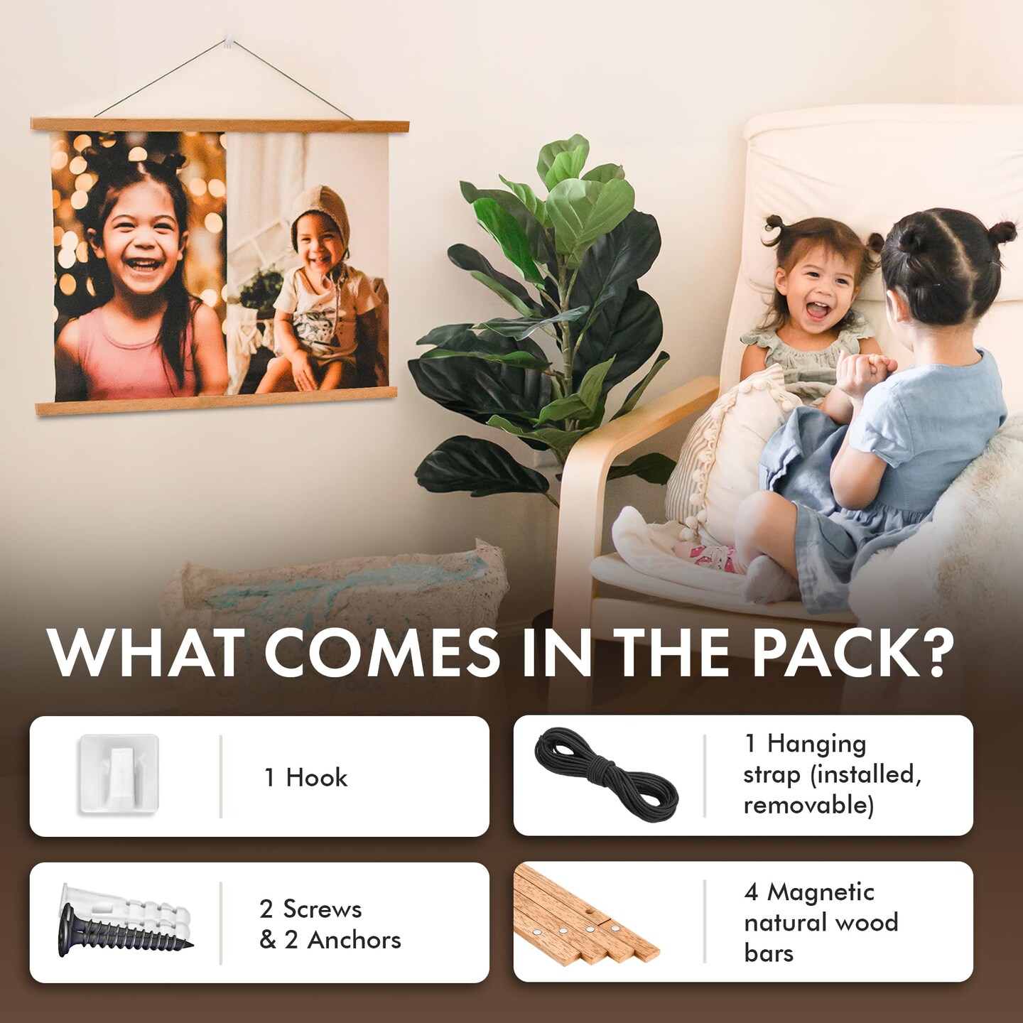Magnetic Poster Hanger 18&#x201D; Poster Frame with Strong Magnets, Complete Hanging Kit for Posters, Art, Maps, and More, Fits 18x18, 18x20, 18x24, and 18x30, Teak Wood