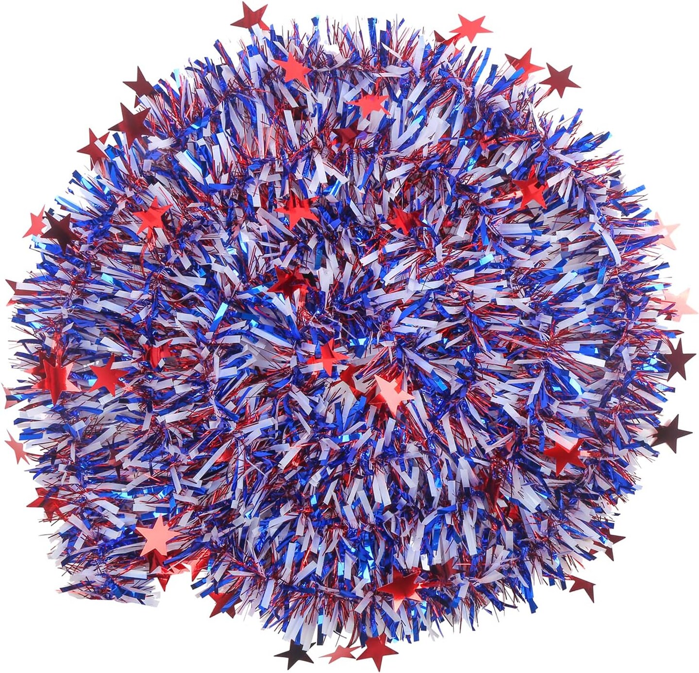 32.8 Ft 4th of July Tinsel Garland, Red White Blue Metallic Garland for Independence Day Memorial Day Decoration
