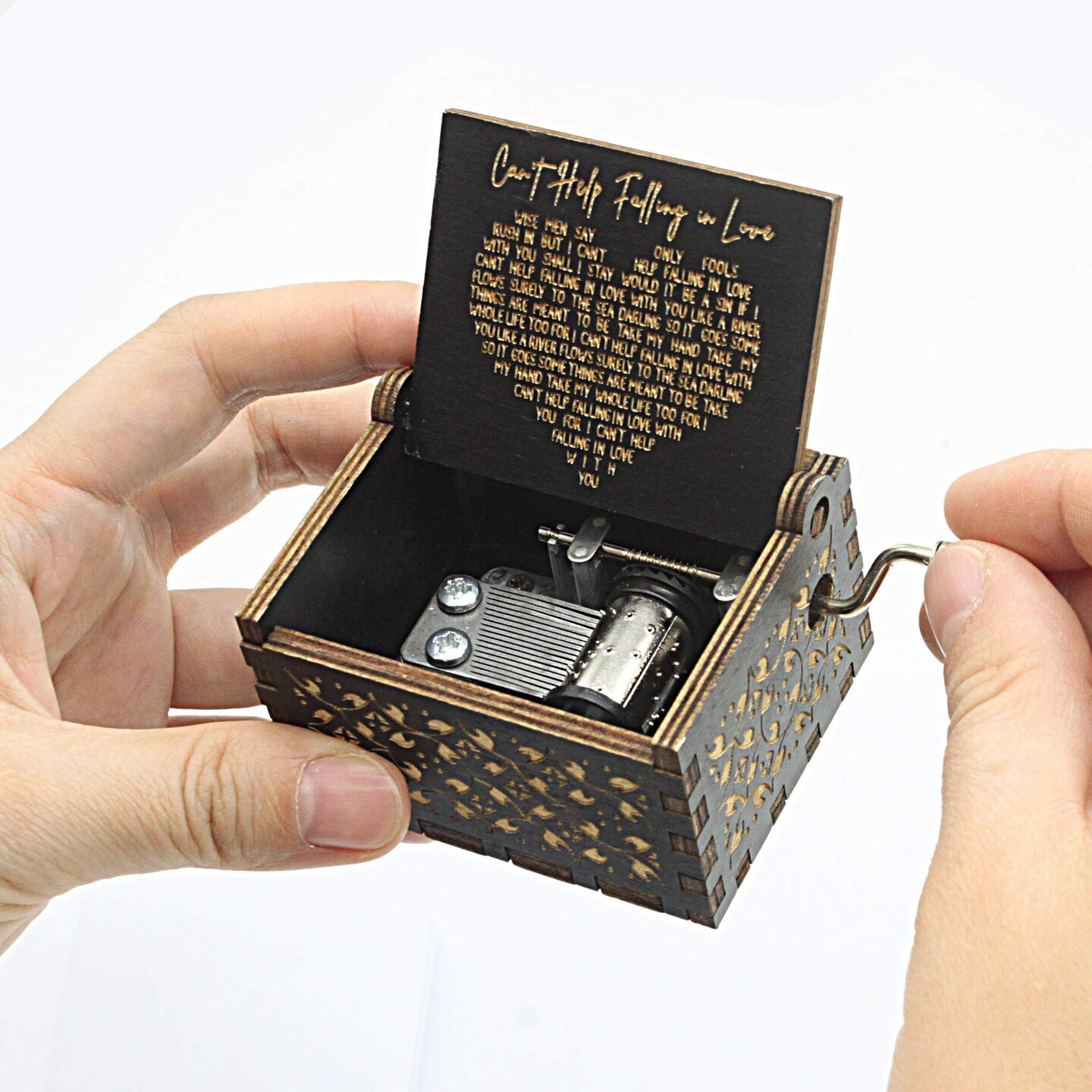 Can&#x27;t Help Falling in Love Wood Music Box, Antique Engraved Musical Boxes Case for Love One Wooden Music Box - Gifts for Lover, Boyfriend, Girlfriend, Husband, Wife (Black)