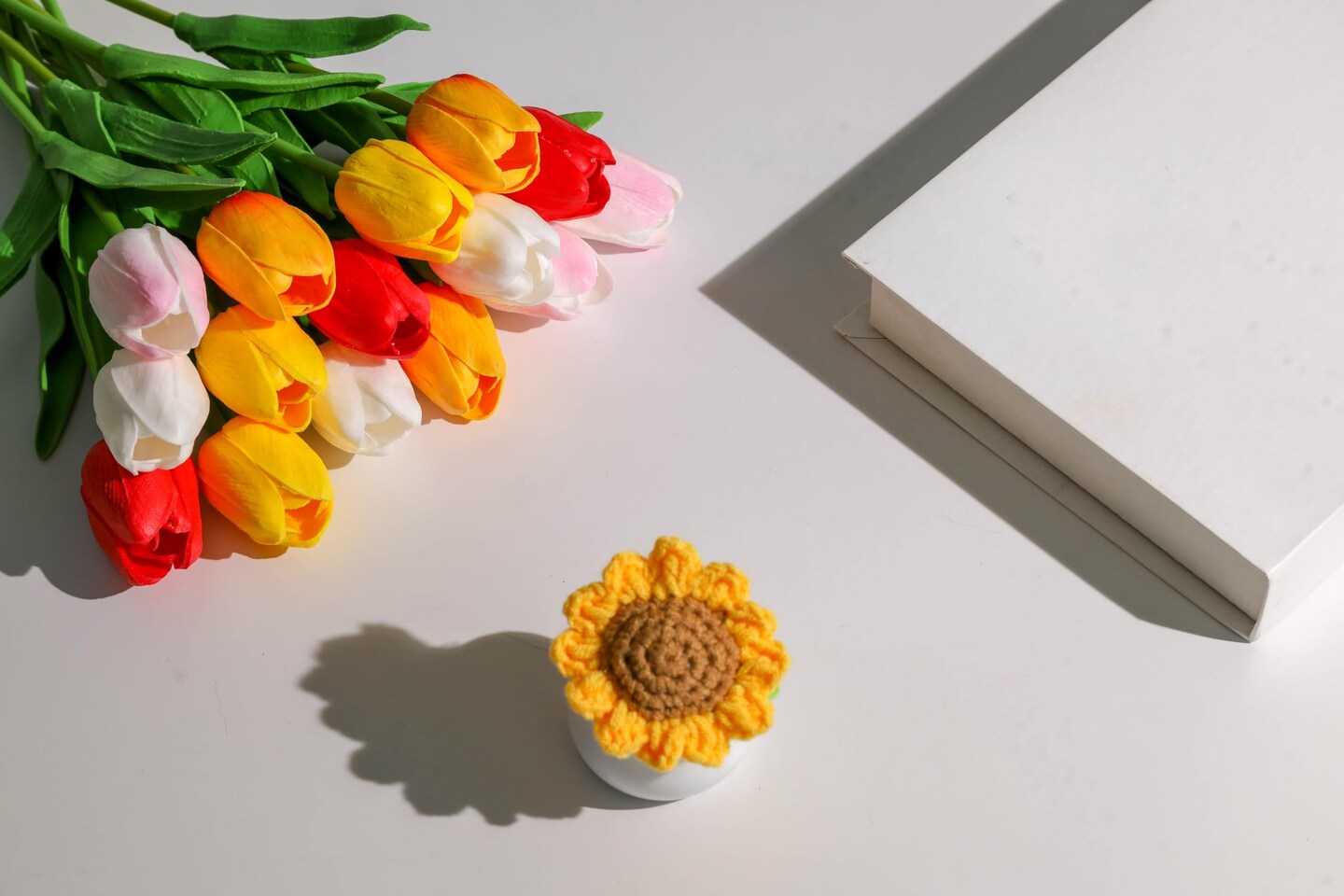 Fake Flowers Tulips Artificial Flower 15pcs Real Touch PU 14" for Spring Easter Home Kitchen Wedding Bouquet Bulk Mother's Gift Day Decorations(Assorted Colors,5)