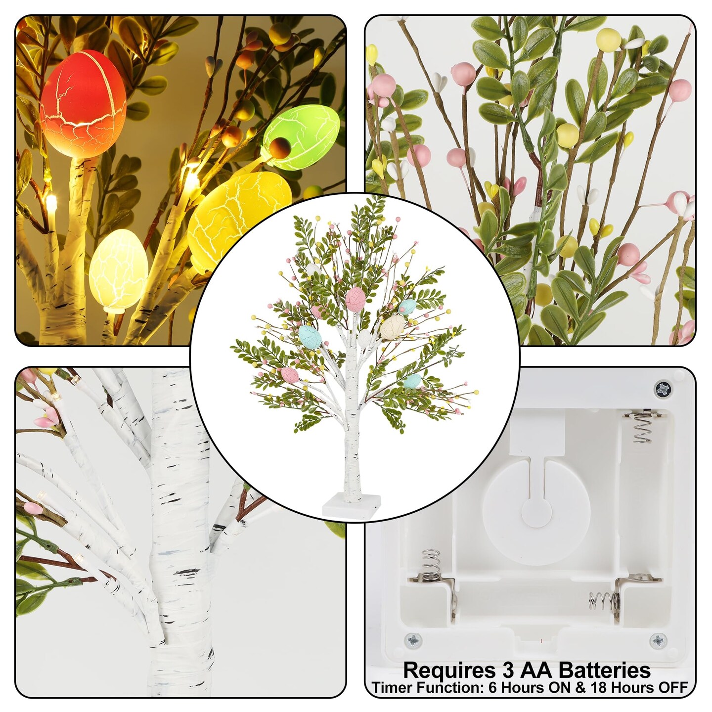 27 Inch Easter Decorations for Home – 2 Pack Lighted Easter Trees, Light Up Birch Trees with Easter Egg, Tabletop Spring Decor for Mantel Indoor Office