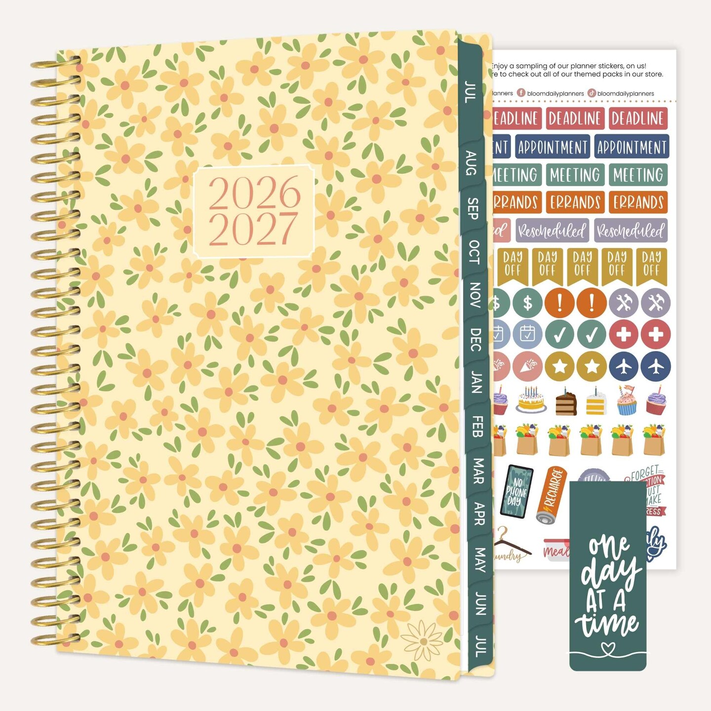 bloom daily planners 2026-2027 Academic Planner, 13 Month Soft Cover Monthly & Weekly, 5.5" x 8.25", Butter Yellow Daisies