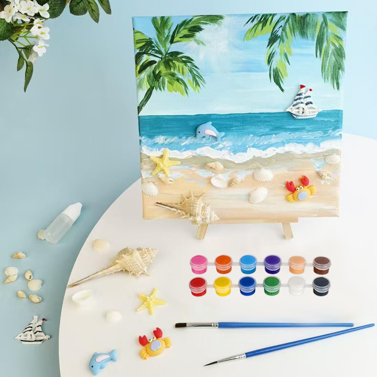 16 Pack Canvas Painting Kits for Adults Kids, 8x10 Inch Canvas for Painting with Easels, Brushes, Palettes, Acrylic Paints, Art Canvas and Easel Set for Paint Party Supplies