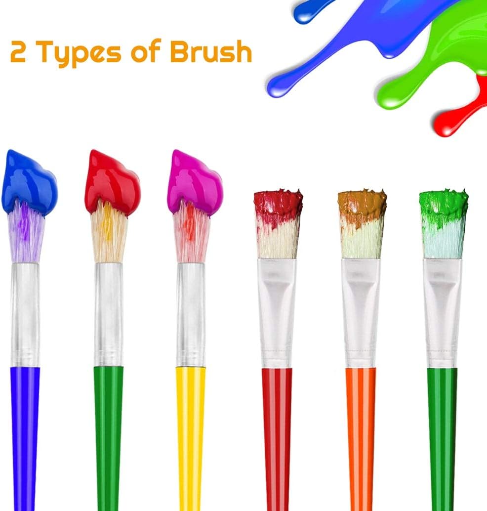 Large Chubby Paint Brushes Round and Flat Preschool Paint Brushes for Washable Paint Acrylic Paint For Toddler , 10Pcs