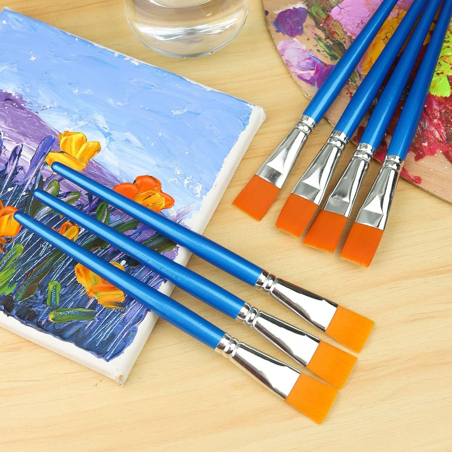 1 inch Flat Paint Brushes for Acrylic Painting,12 Pieces Large Synthetic Paint Brushes Bulk with Wooden Handle for Acrylic, Watercolor, Oil, Crafts, Face Body Art Robin