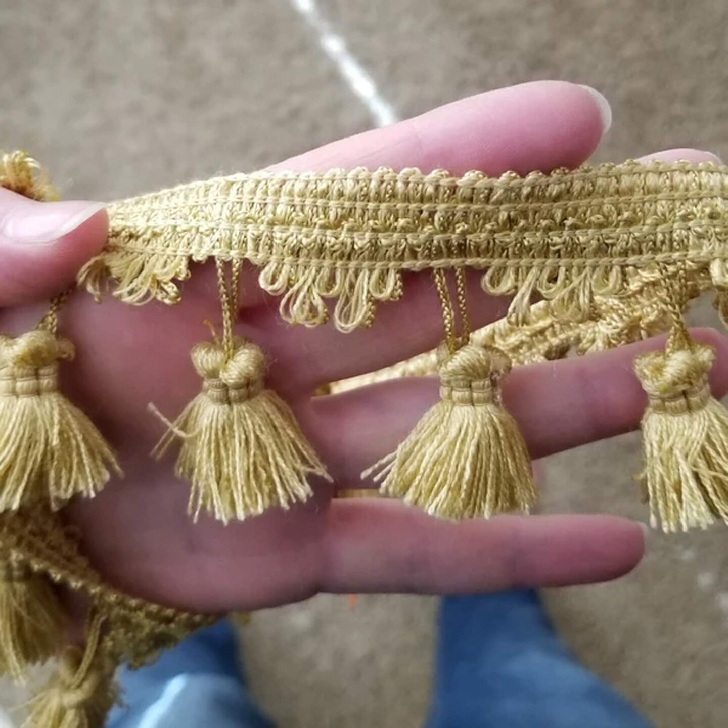 1 Yard Beige Braided Gimp Trim with Elegant Tassel Fringe for Home Décor and Upholstery 2” Width