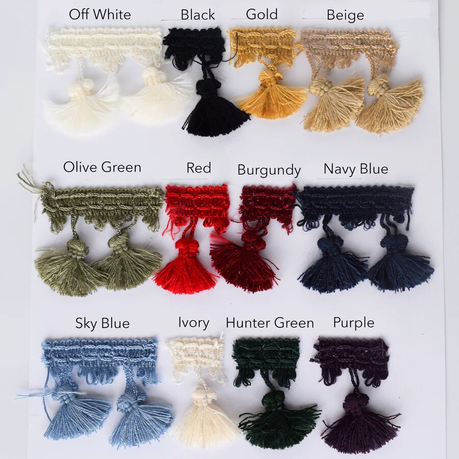 1 Yard Olive Green Braided Gimp Trim with Decorative Tassel Fringe for Upholstery and Drapery 2” Width