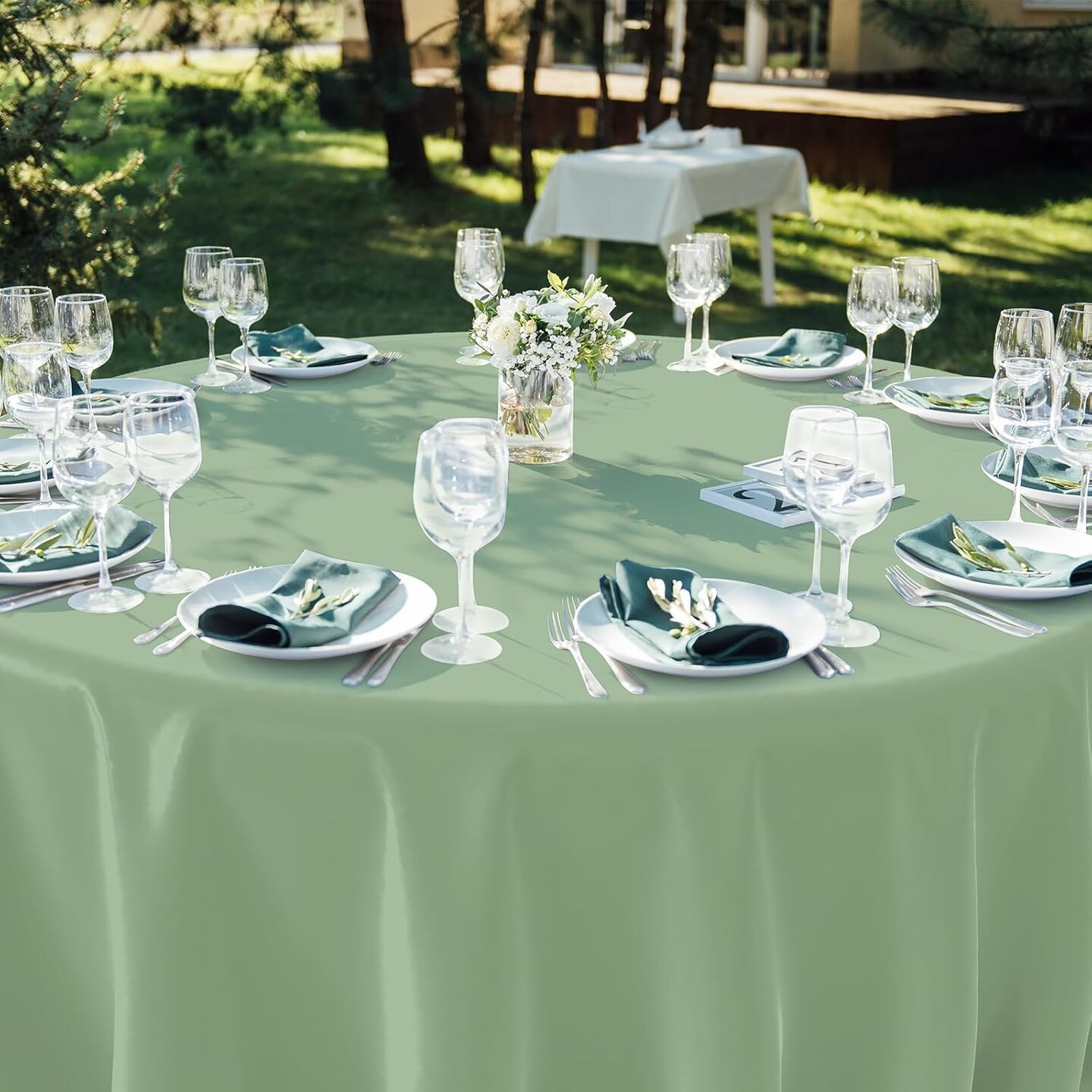 3Pcs Sage Green Plastic Tablecloths Round Light Green