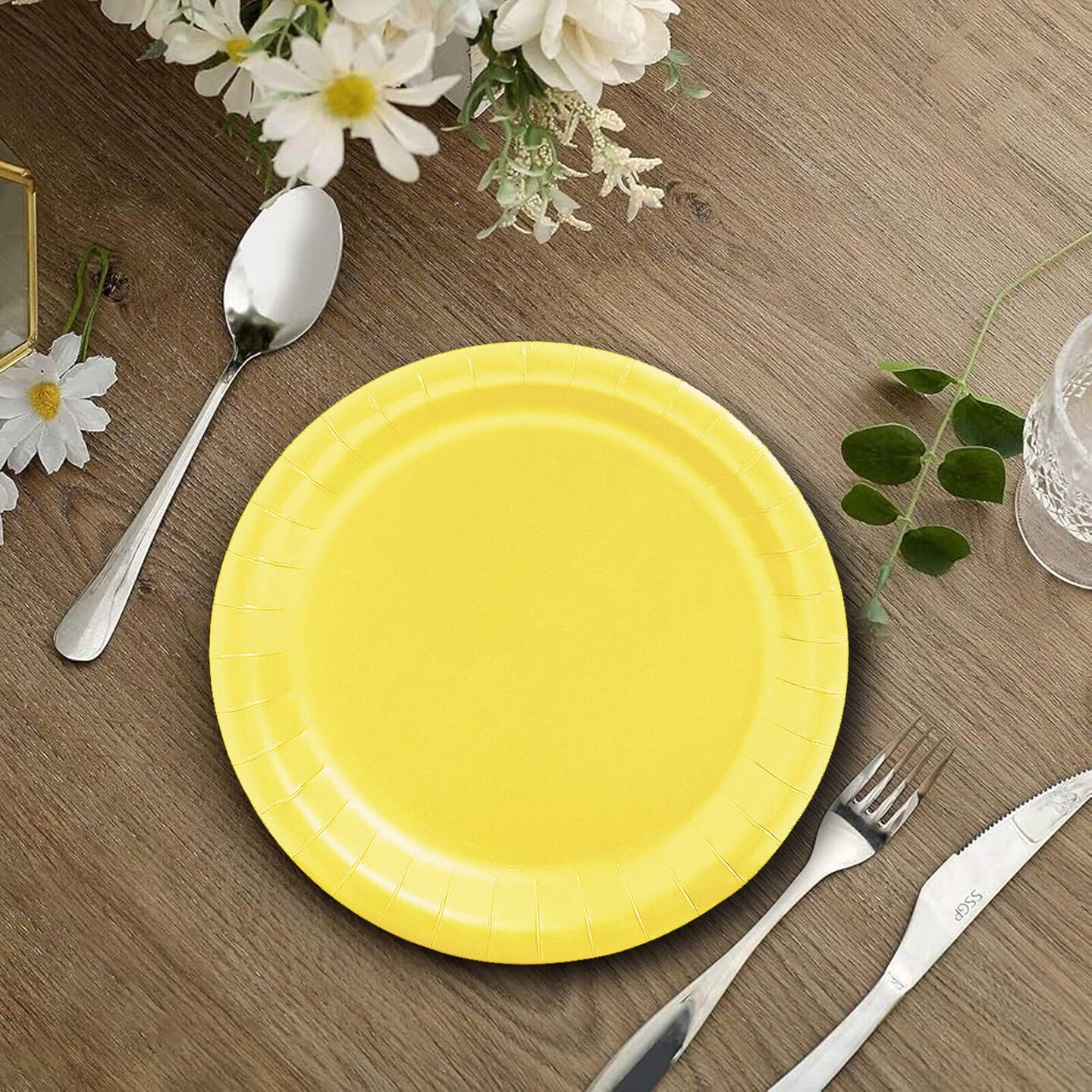 24 Count Yellow Color Round Paper Dessert Plates 7 Inch for Sunny Party Snacks