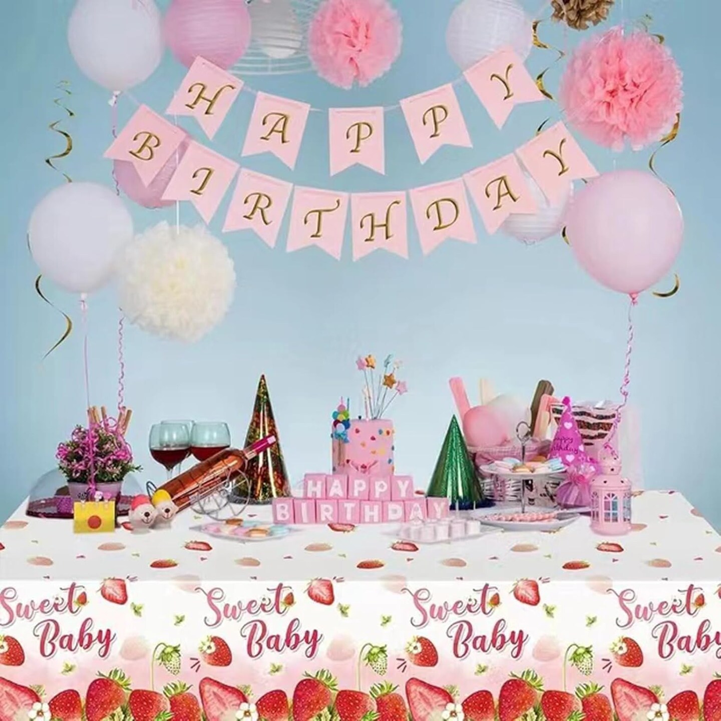 3Pcs Strawberry Party Tablecloth