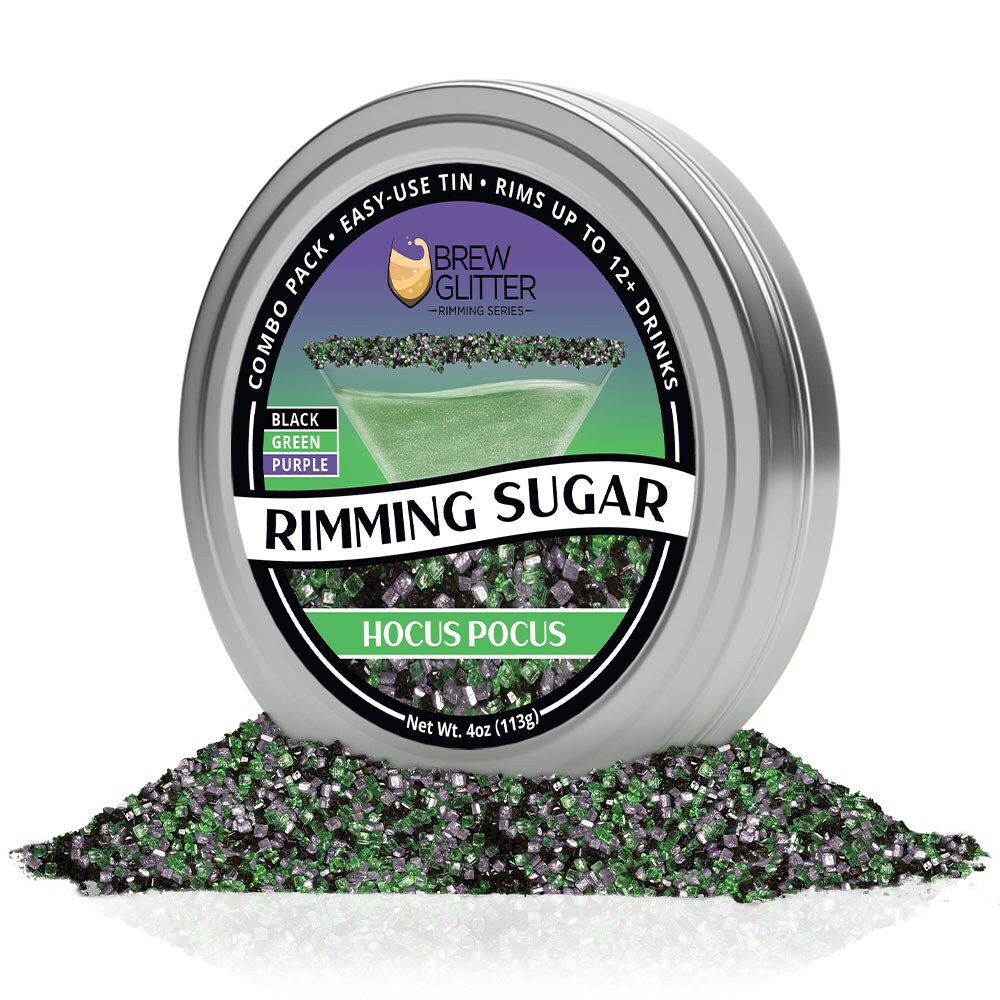Brew Glitter - Hocus Pocus Rimming Sugar (4oz, 1x Bar Tin) Cocktail Garnish for Mixed Drinks &#x26; Refreshments