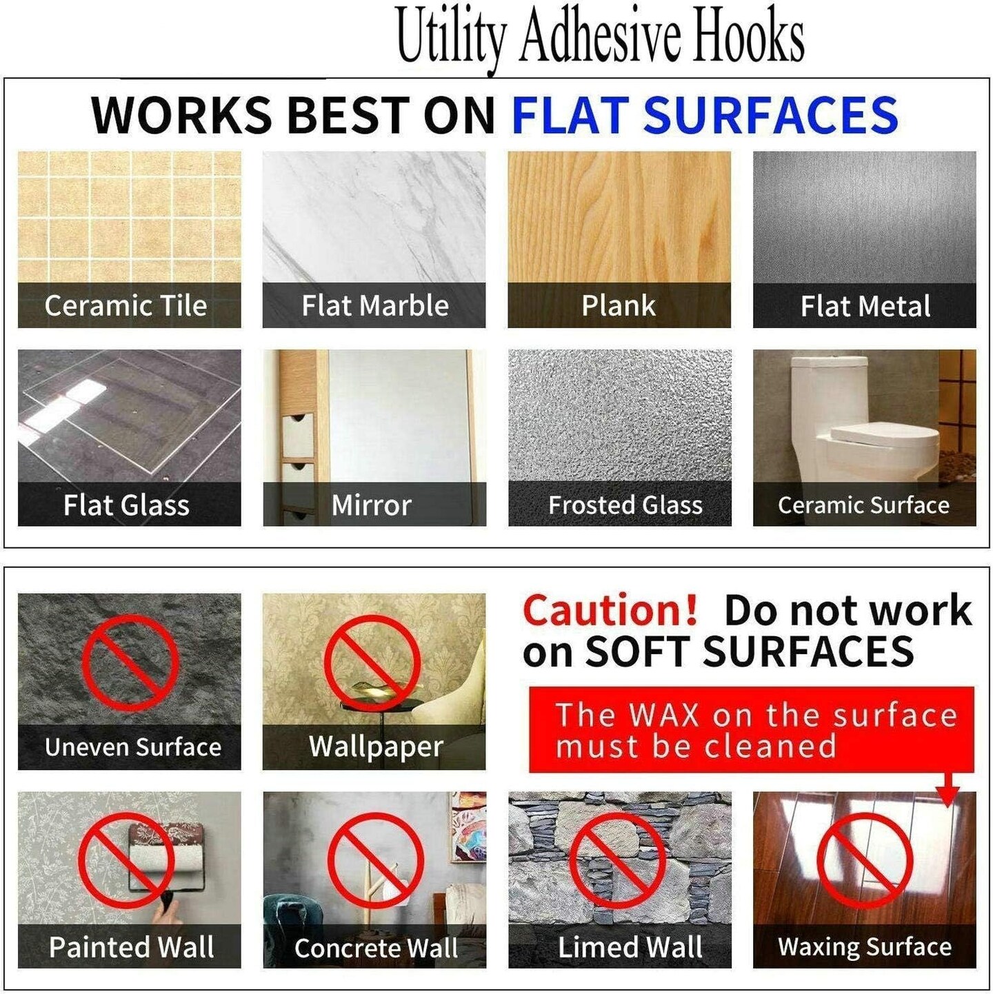 24 Pack Heavy Duty Self Adhesive Hooks - 33lb Max, Transparent Sticky Wall Hooks