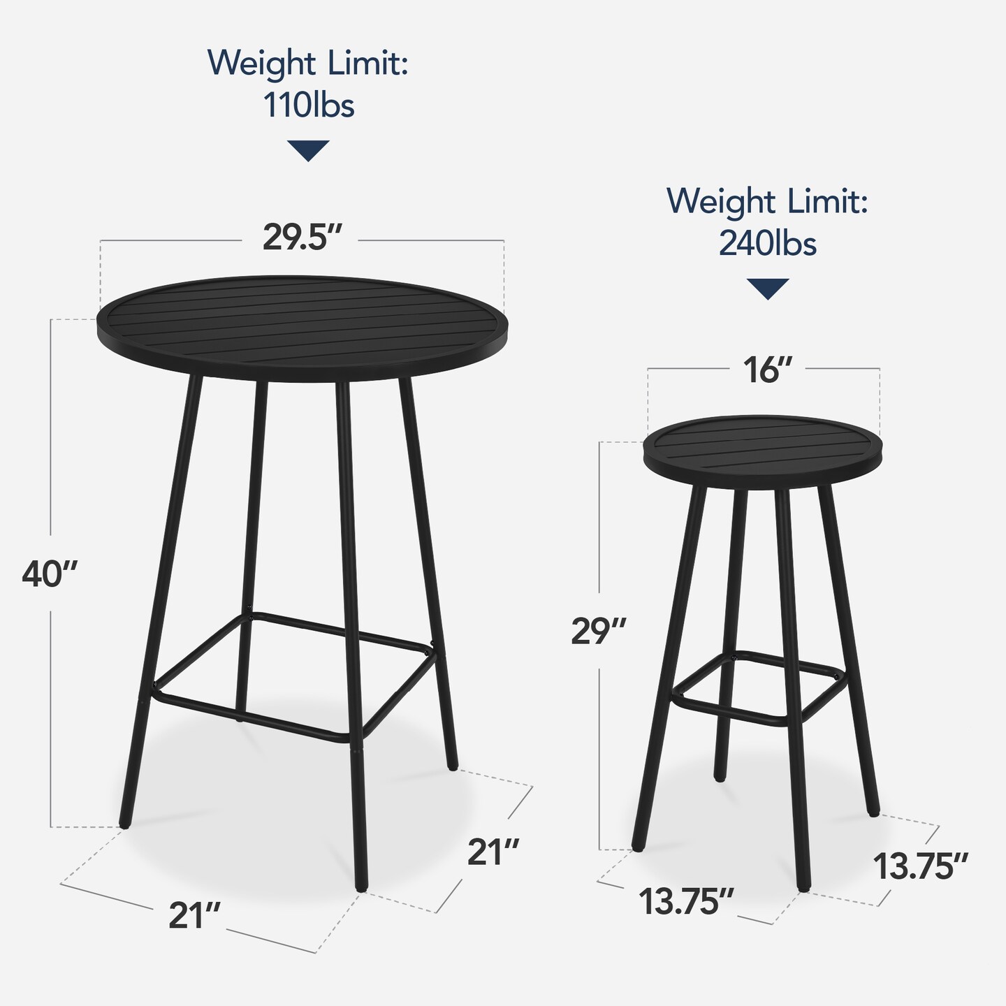 Best Choice Products 3-Piece Steel Patio Bar Height Round Bistro Set w/ Backless Stools, Slatted Design