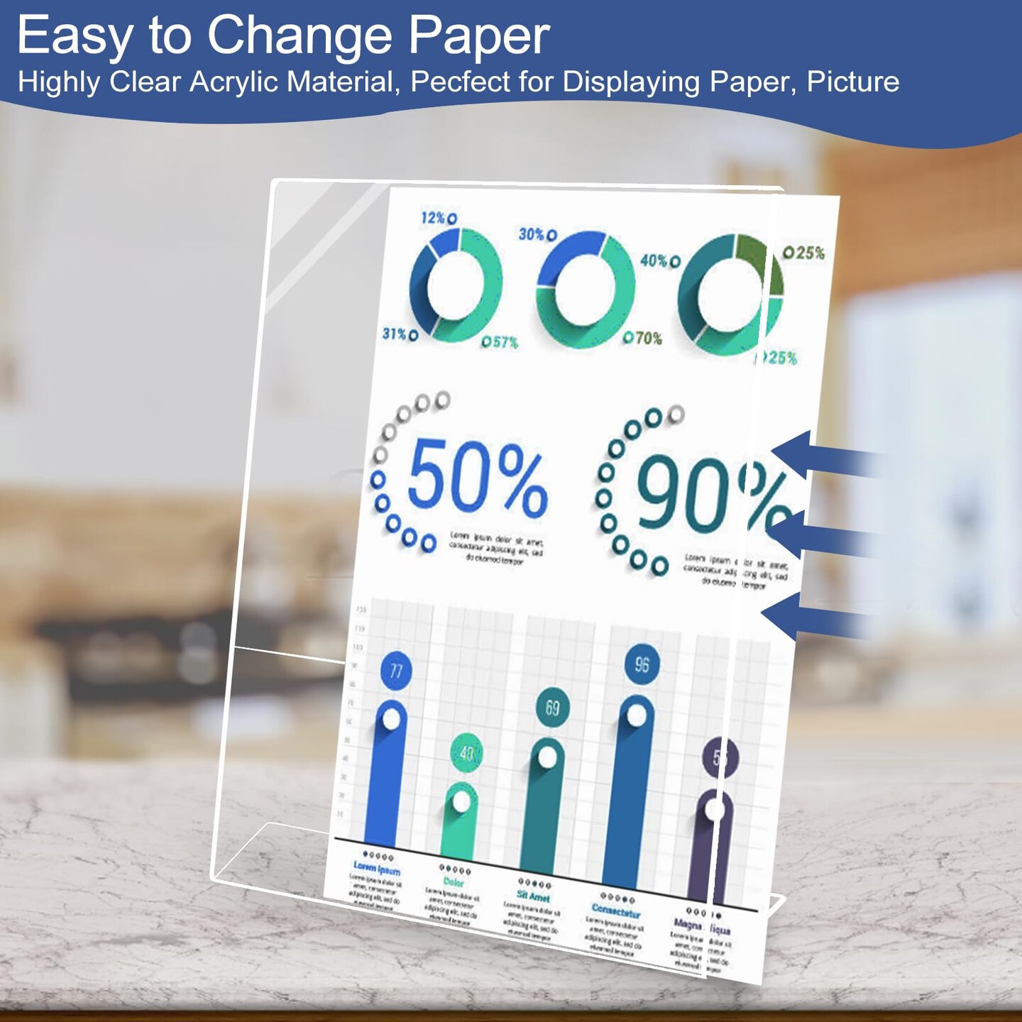 Wbtran Slanted Back Acrylic Sign Holder 5 x 7, Clear Tabletop Sign Holder, Acrylic Stands for Display 5 x 7, Plastic Paper Sign Holder for Office, Home, Restaurant (6 Pack)