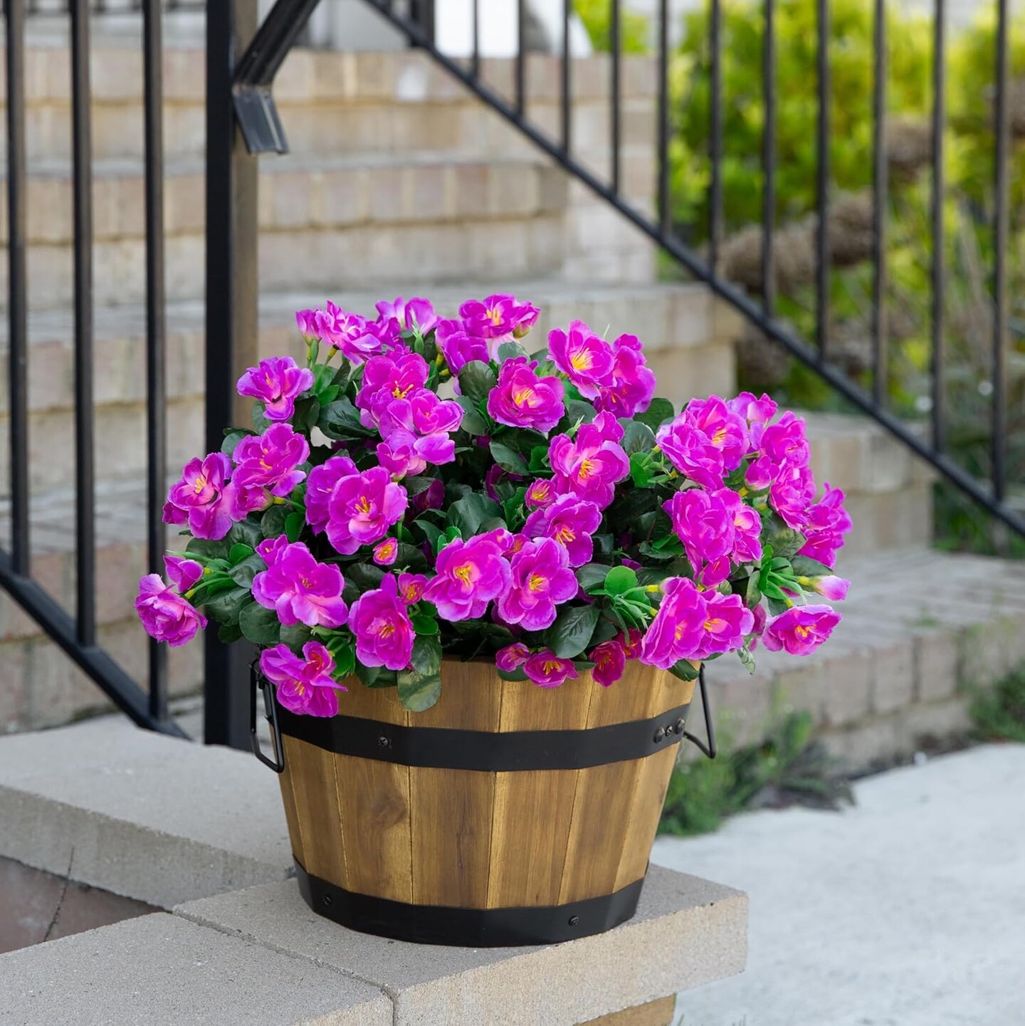 Artificial Faux Outdoor Flowers Plants for Outside Summer Decoration, Fake Silk Fuchsia Camellia UV Resistant Realistic for Planter Porch Patio Balcony Garden Home, 3 Bundles