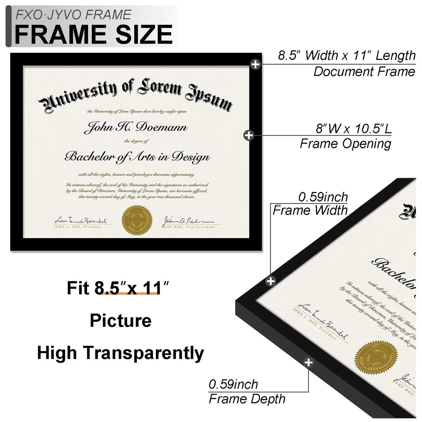 Black 8.5 x 11 Frame Display 8.5 by 11 Document Certificate Diploma Wall and Tabletop - 1 Pack