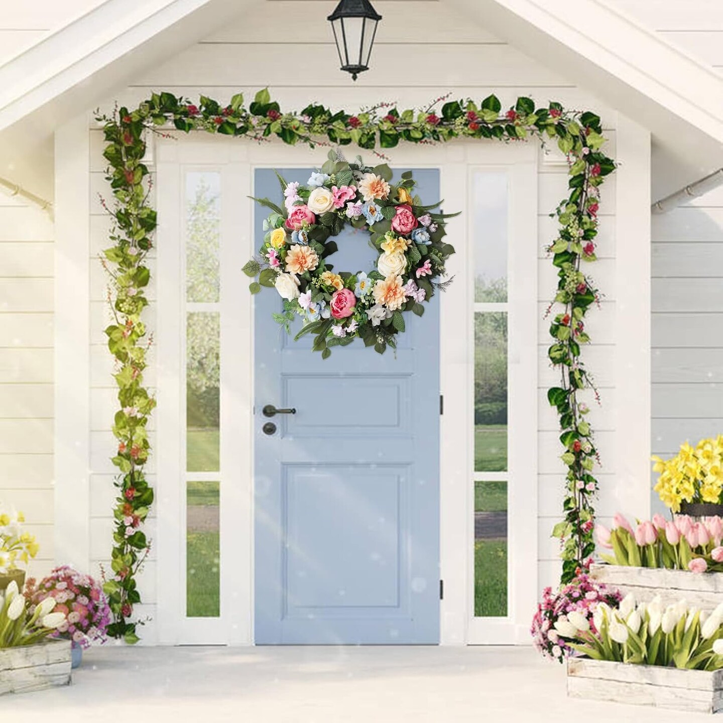 24Inch Spring Wreaths for Front Door, Spring Wreaths, Peony Wreaths for Front Door