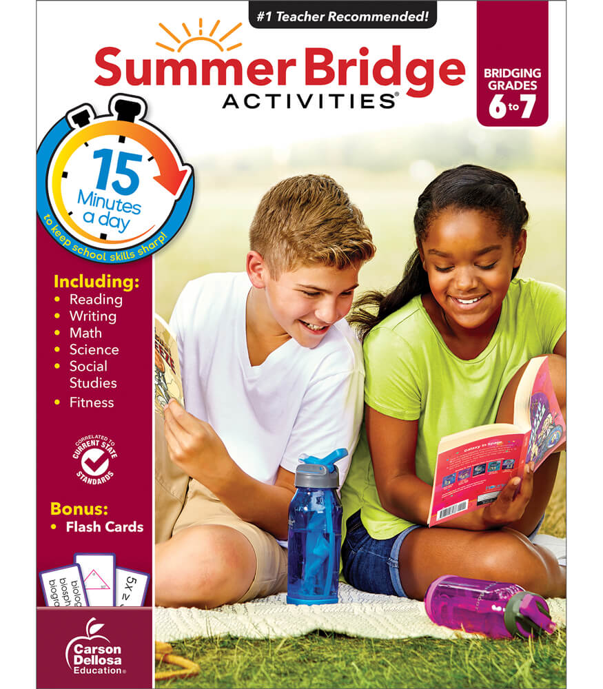 Summer Bridge Activities 6th to 7th Grade Workbooks All Subjects, Middle School Books With Math, Reading Comprehension, Science, Fitness, Social Studies, Writing Practice, and Flash Cards